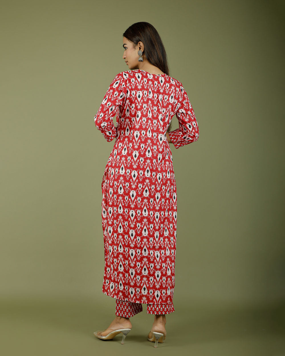 Copy of Apple Red Abstract Hand block Printed Cotton Kurti Pant Set