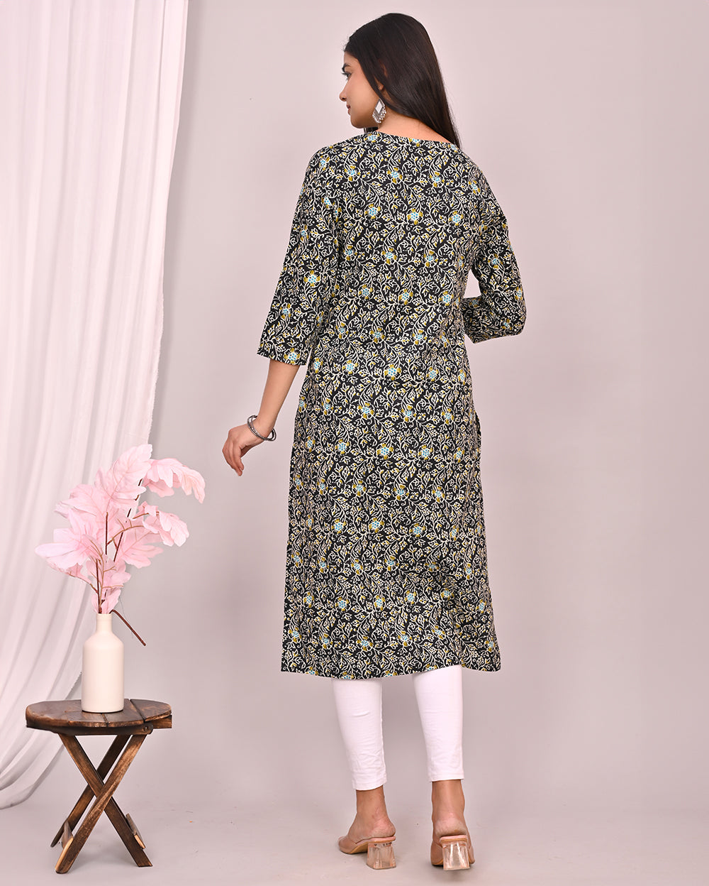 Black Ajrakh Block Printed Knee Length Cotton Kurti