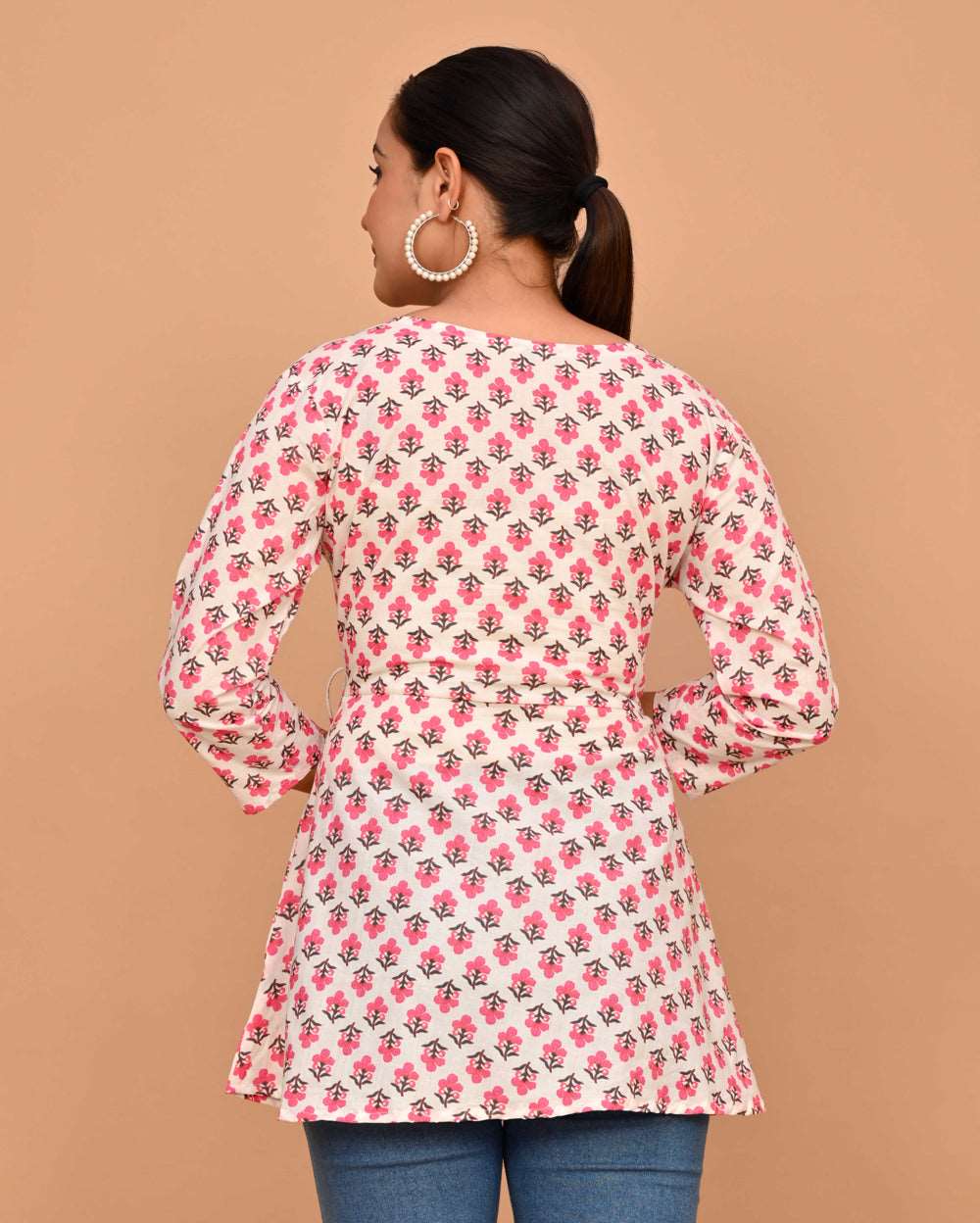 Choti Buti Block Printed Angrakha Style Short Kurti