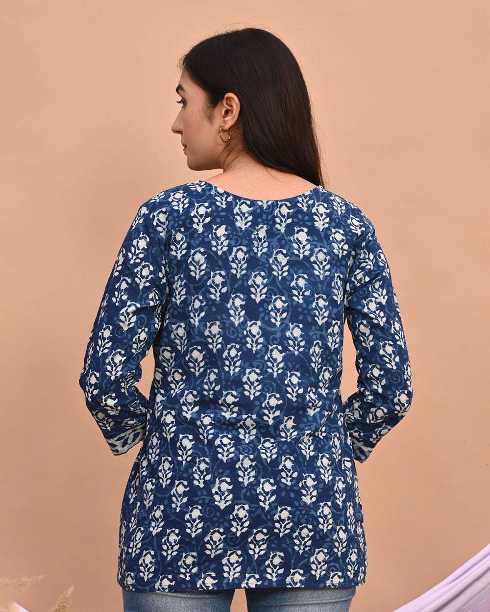 Indigo Blue Paisley Bagru Hand Block Printed Short Kurti/Top