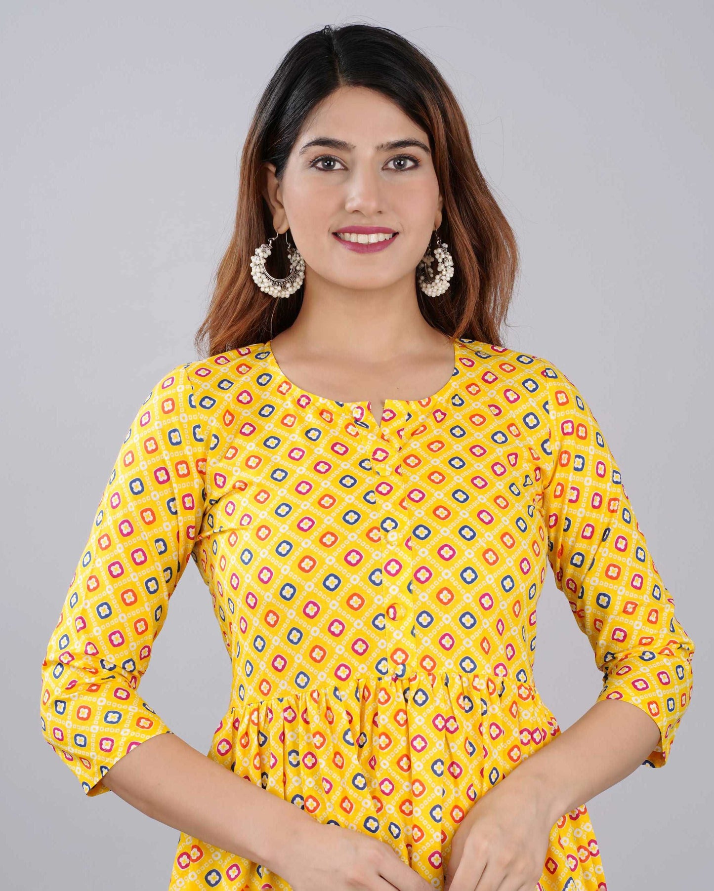 Yellow Doted Hand block Printed Cotton Dress