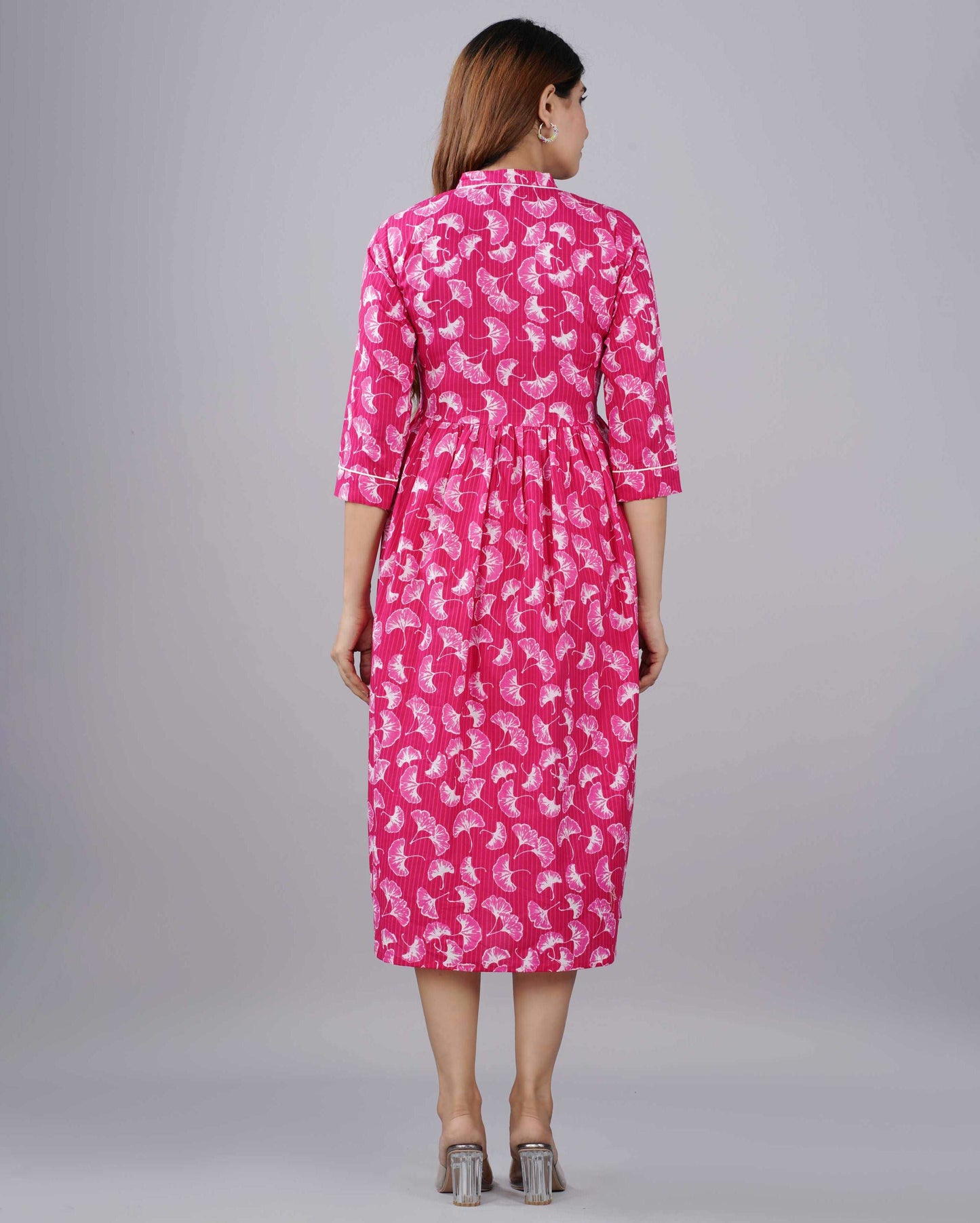 Dark Pink Floral Hand block Printed Cotton Dress