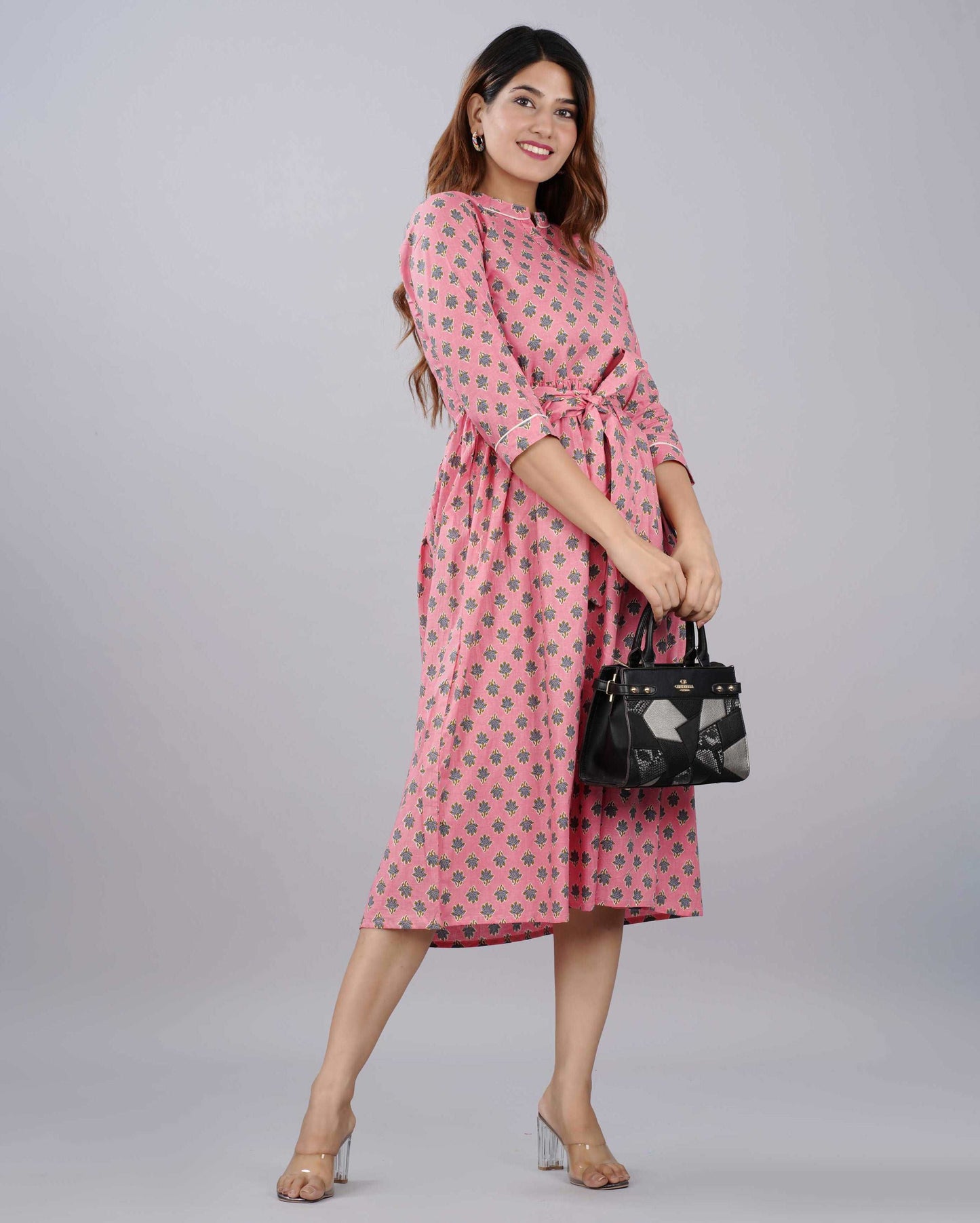 Light Pink Hand block Printed Cotton Dress