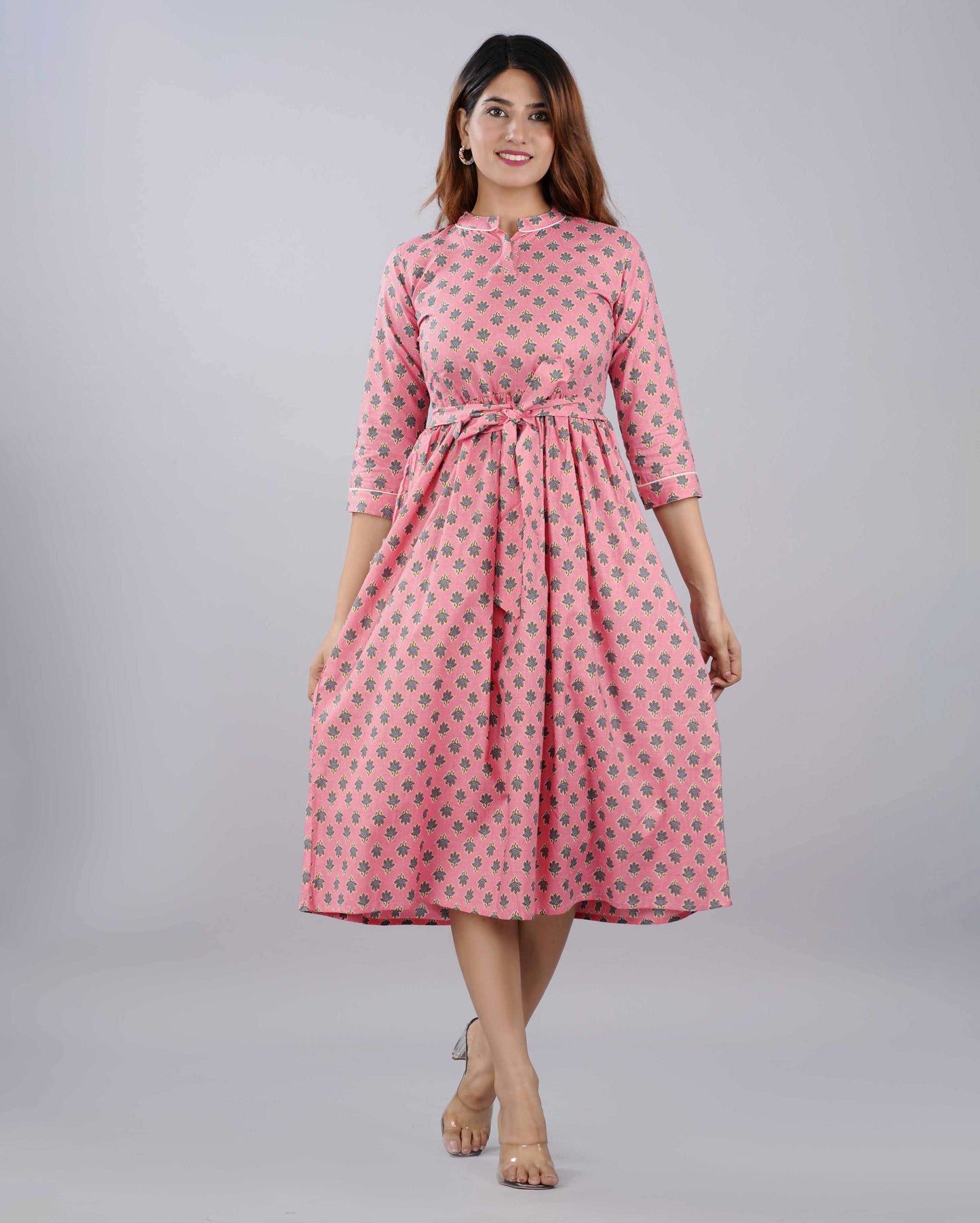Light Pink Hand block Printed Cotton Dress