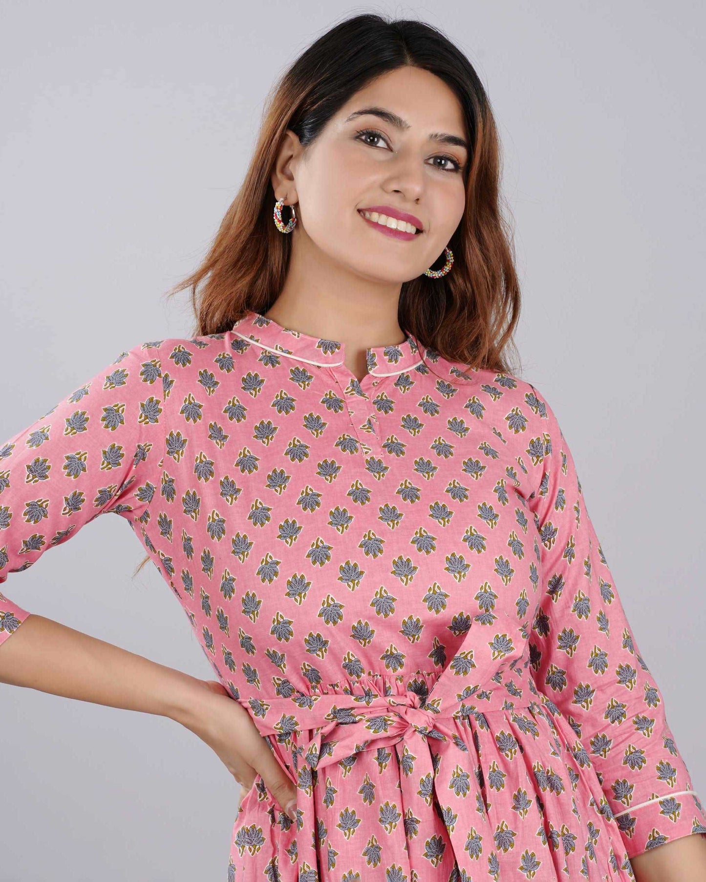 Light Pink Hand block Printed Cotton Dress