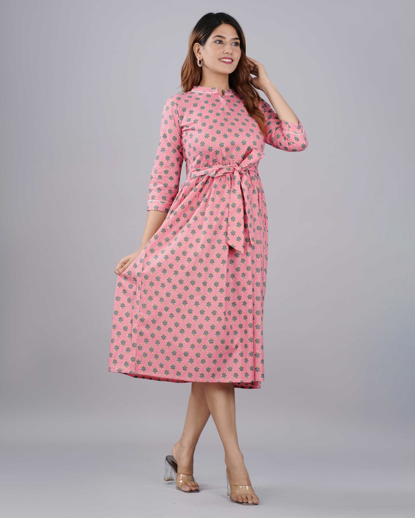 Light Pink Hand block Printed Cotton Dress