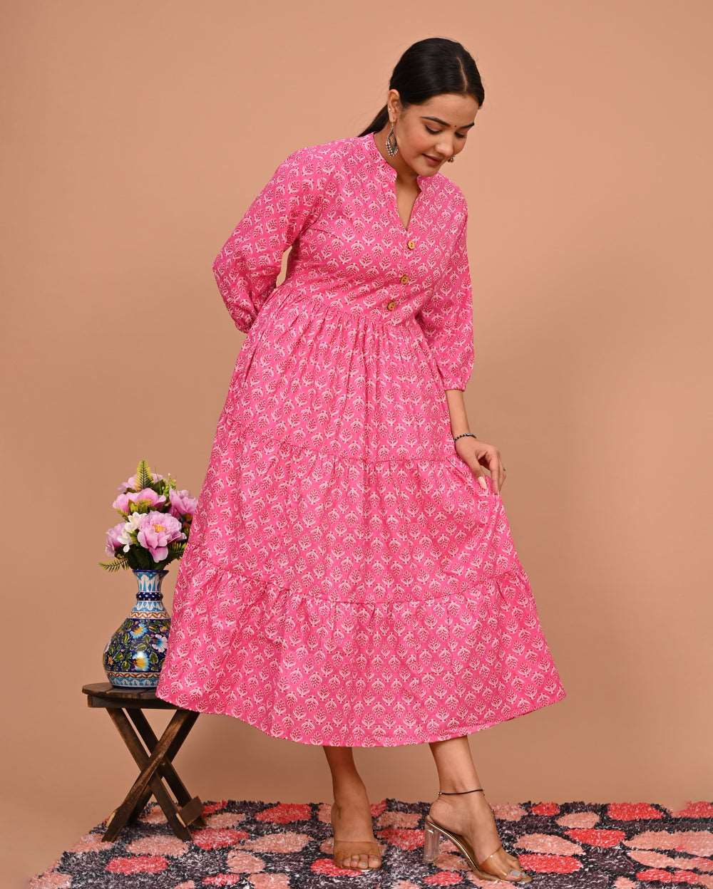 Pink Pankh Buti Printed Dress