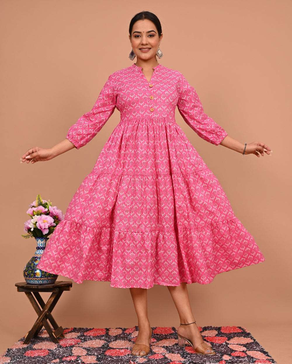 Pink Pankh Buti Printed Dress