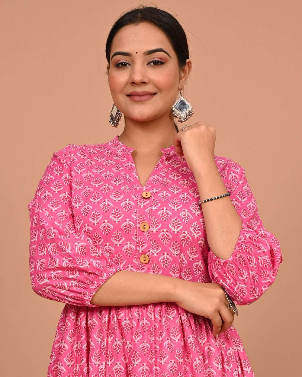 Pink Pankh Buti Printed Dress