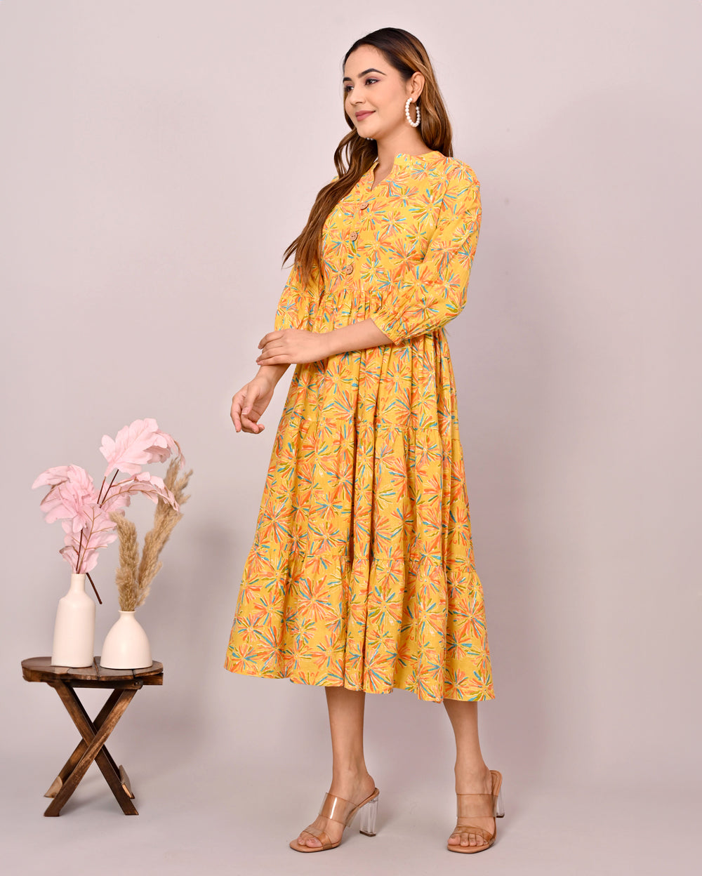 Yellow Floral Printed Dress