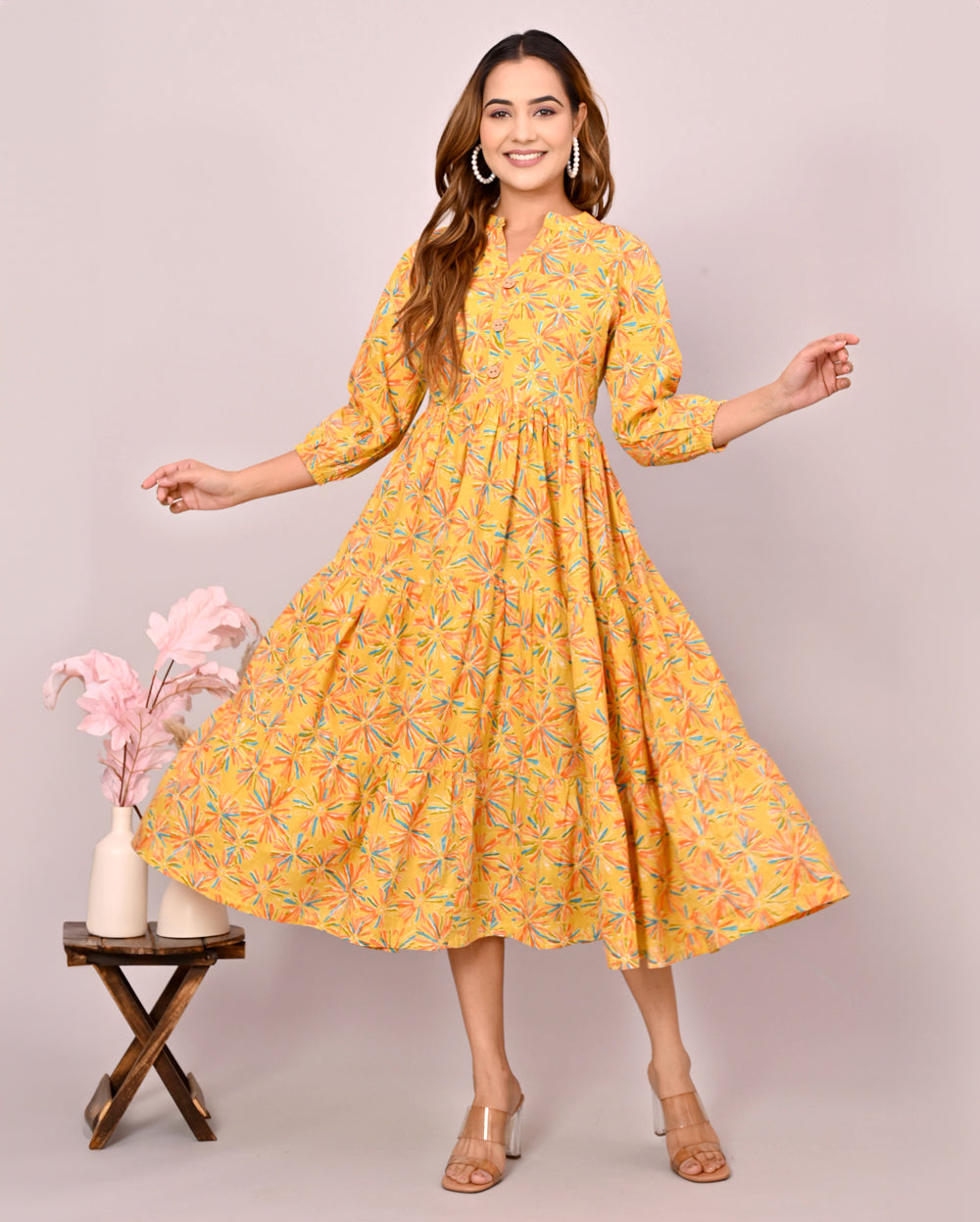 Yellow Floral Printed Dress