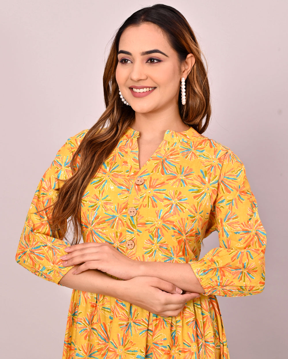 Yellow Floral Printed Dress