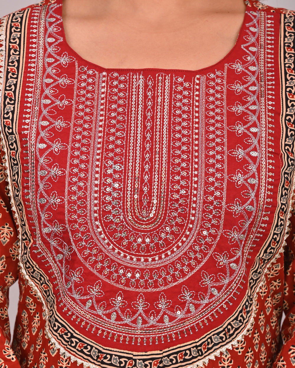 Embroidery Printed Cotton Suit Set With Dupatta