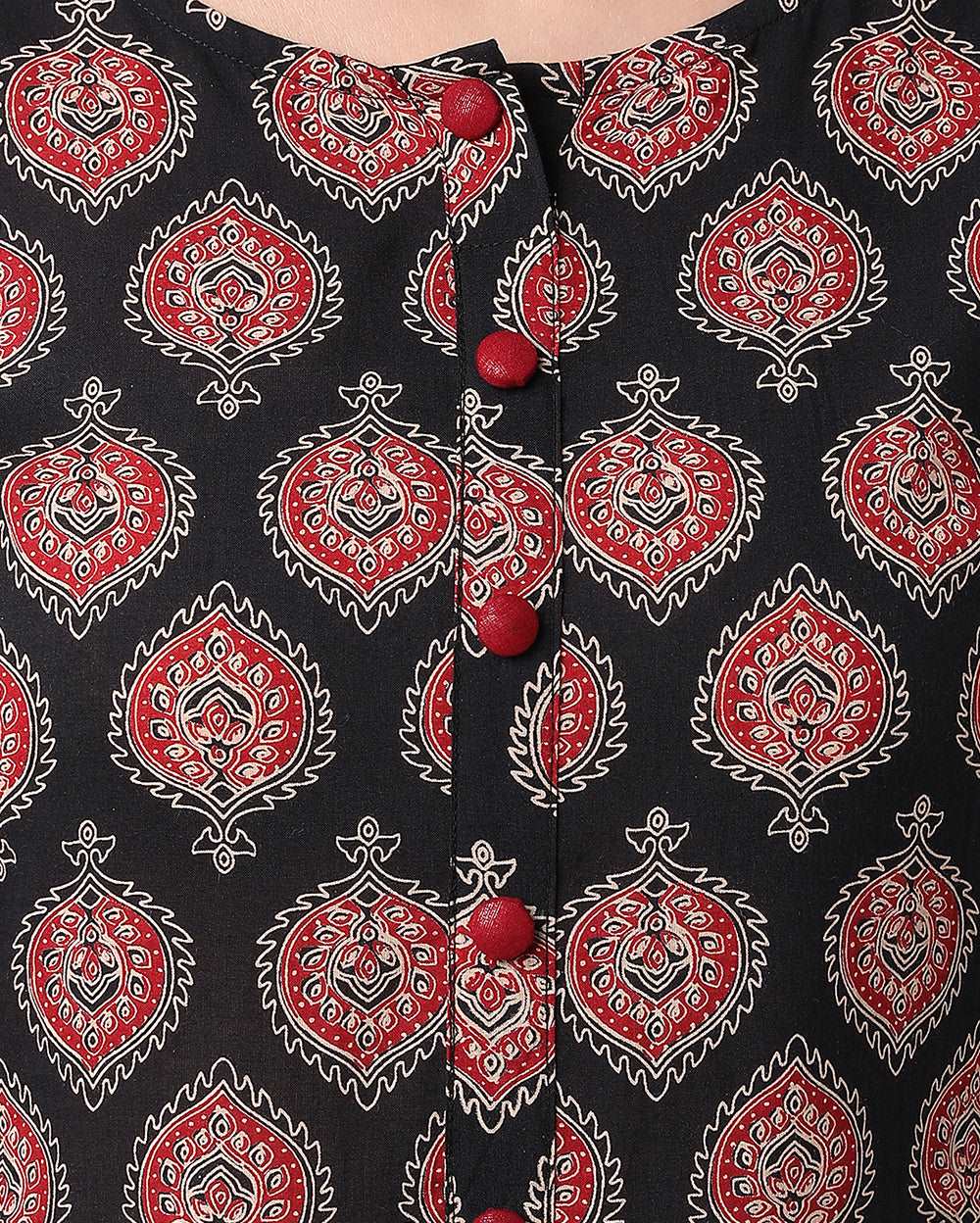 Black and Red Paisley Hand block printed Cotton Dress