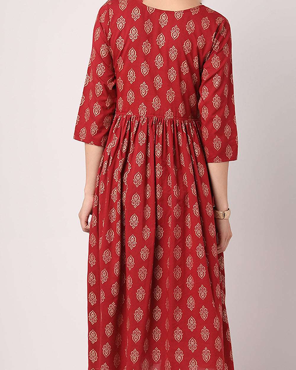 Red Paisley Floral ethnic Hand block printed Cotton Dress