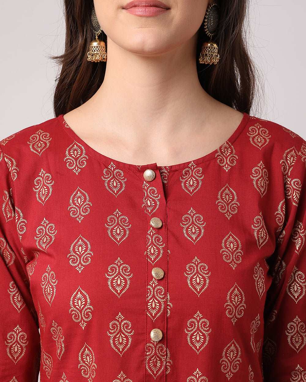 Red Paisley Floral ethnic Hand block printed Cotton Dress