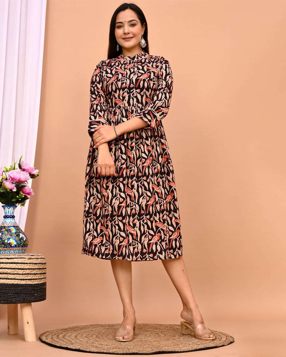 Shyahi Beghar Jaal Hand Block Printed Cotton Dress