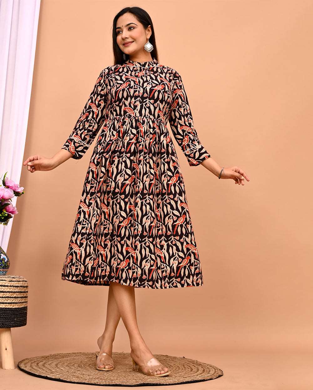 Shyahi Beghar Jaal Hand Block Printed Cotton Dress