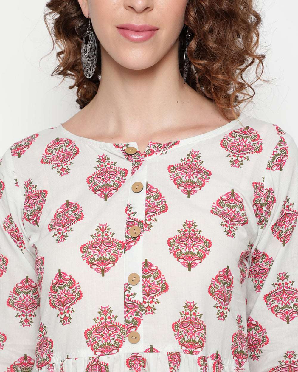 White Paisley Hand block Printed Cotton Dress