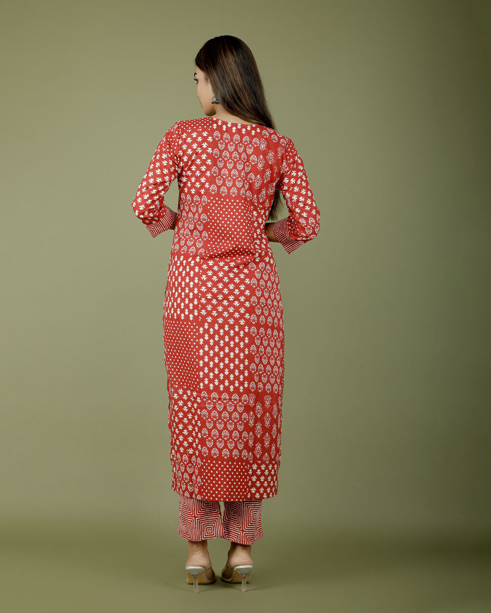 Cherry Multi Design Hand block Printed Cotton Kurti Pant Set