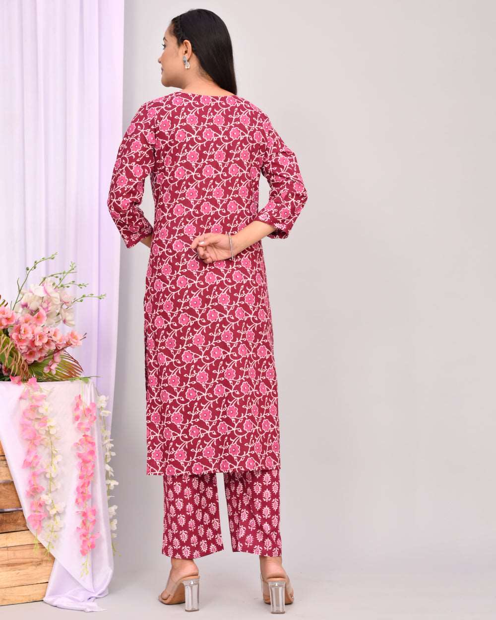 Shasmi Women's Floral Foil Print Rayon Straight Kurti with Plazo Pant Kurti  for Women (Kurta 51 Light Pink XL) : Amazon.in: Fashion