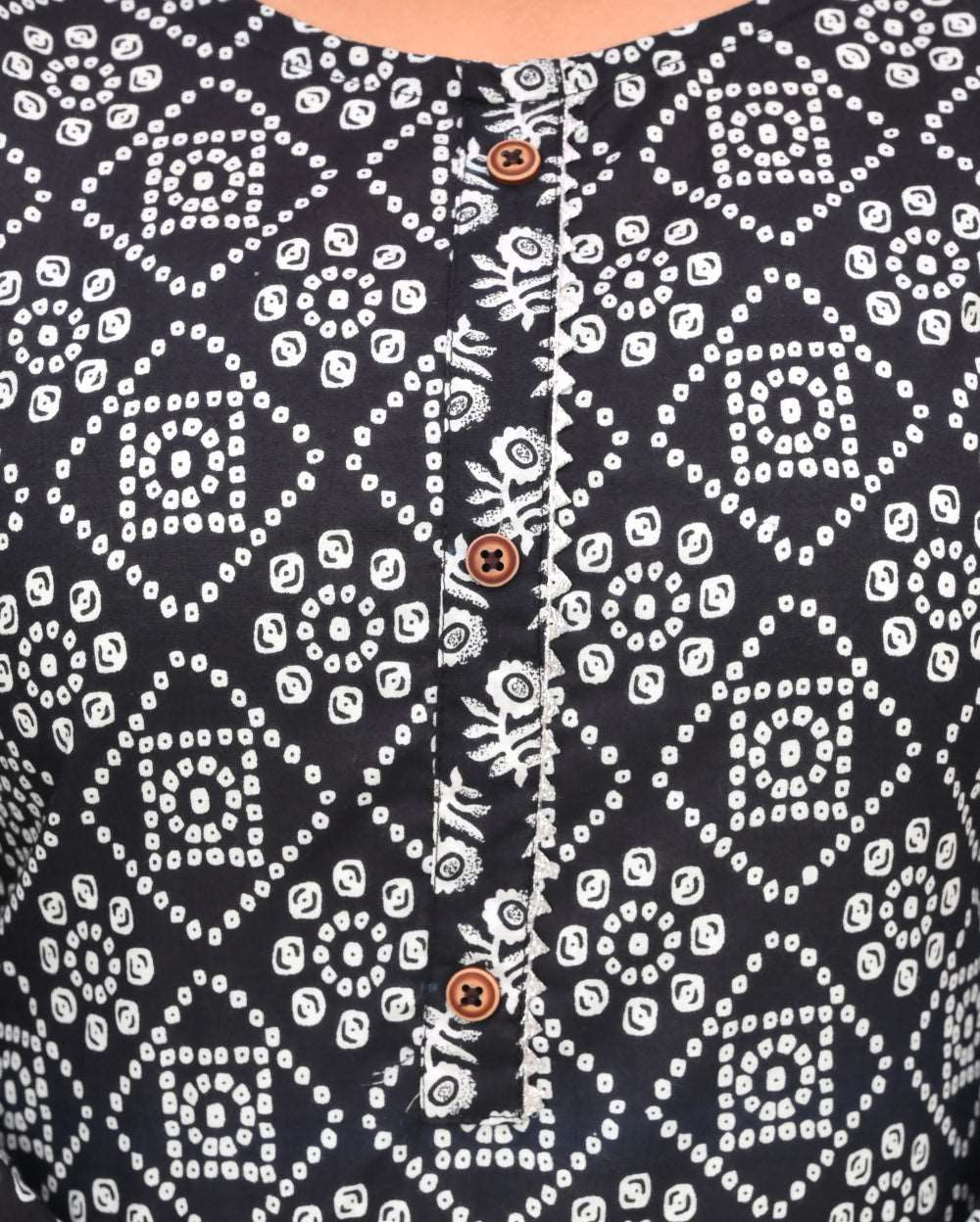 Black Hand block Printed Cotton Kurti Pant Set