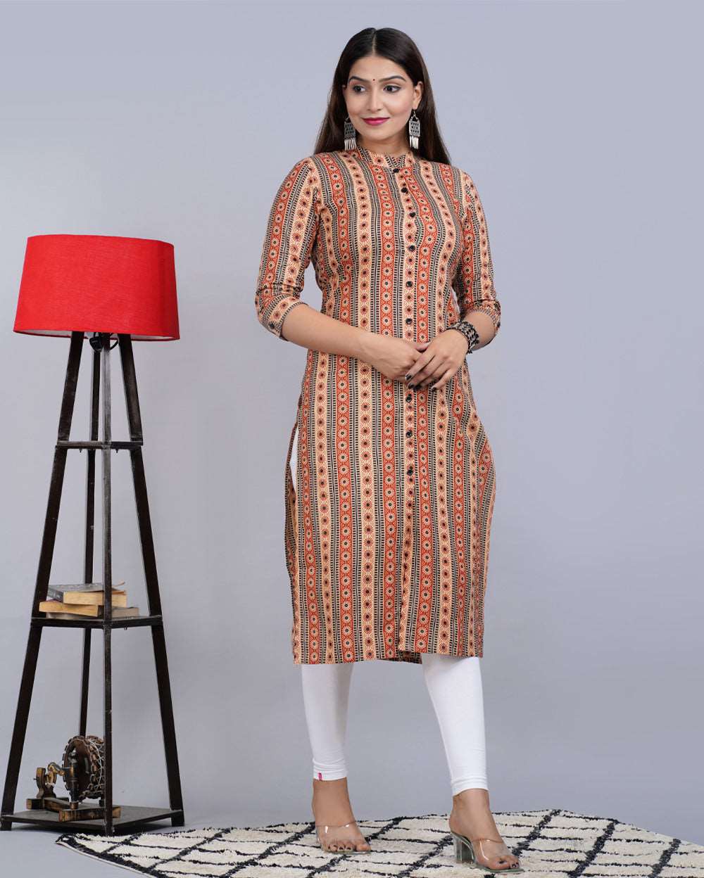 Brown Mandala Block Printed Knee Length Cotton Kurti