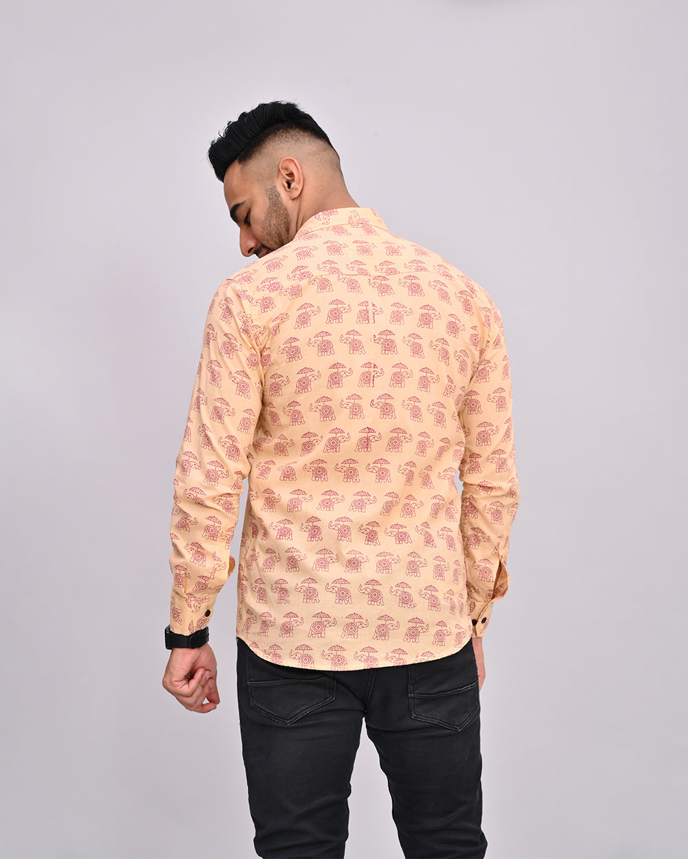 Brown Elephant Printed Cotton Men's Shirt