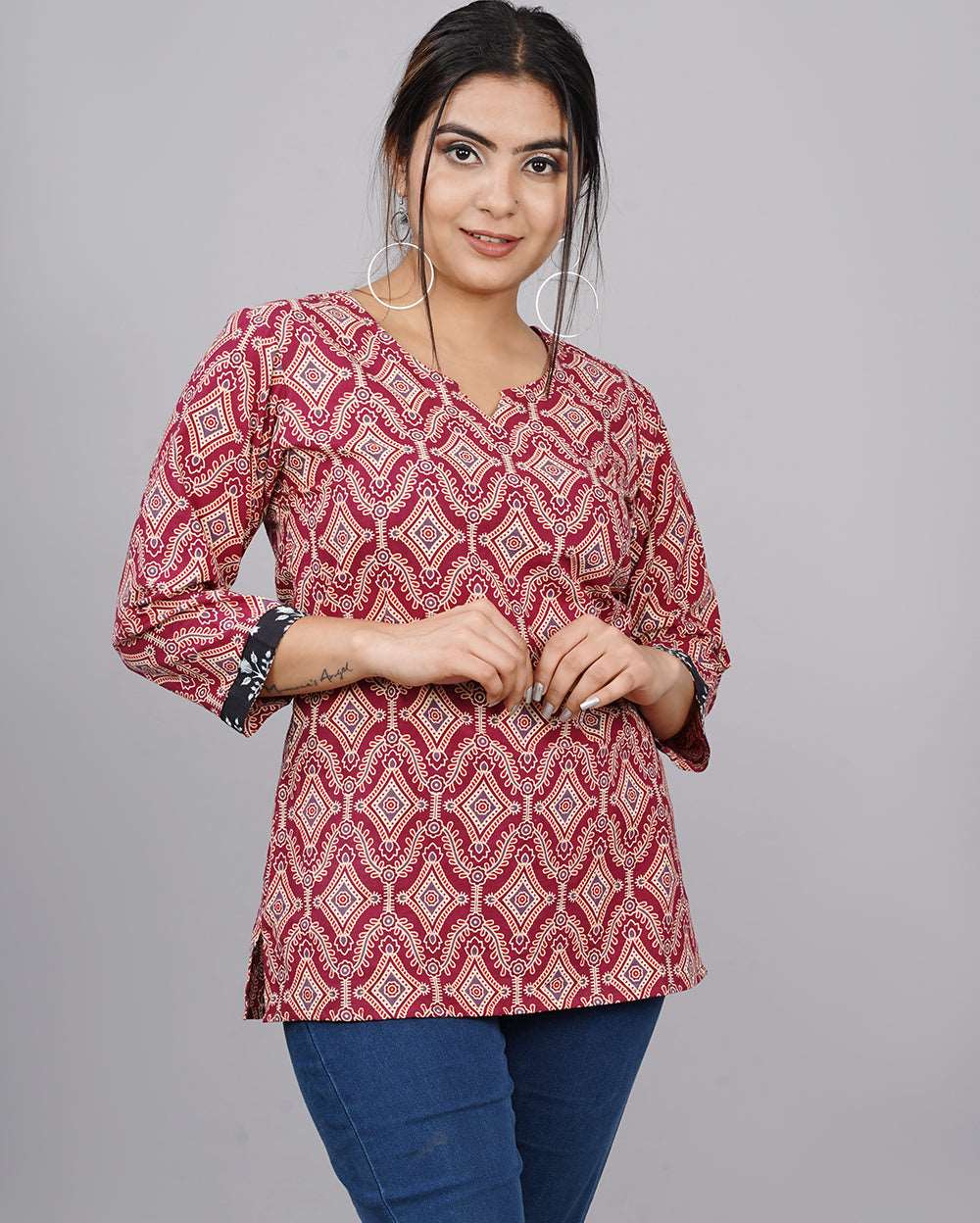 Red Monochrome Hand block Printed Cotton Top