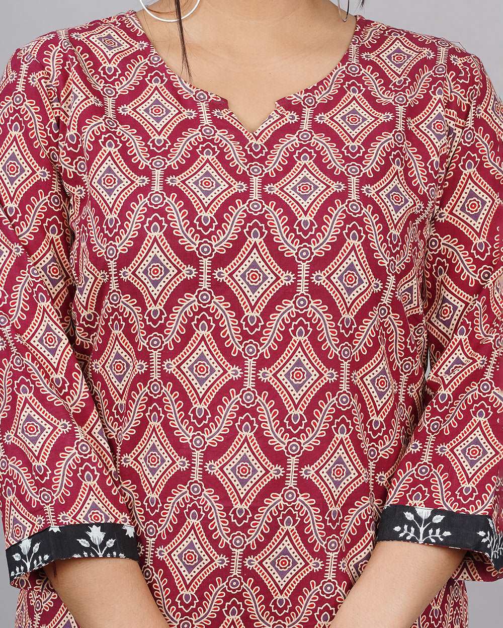 Red Monochrome Hand block Printed Cotton Top