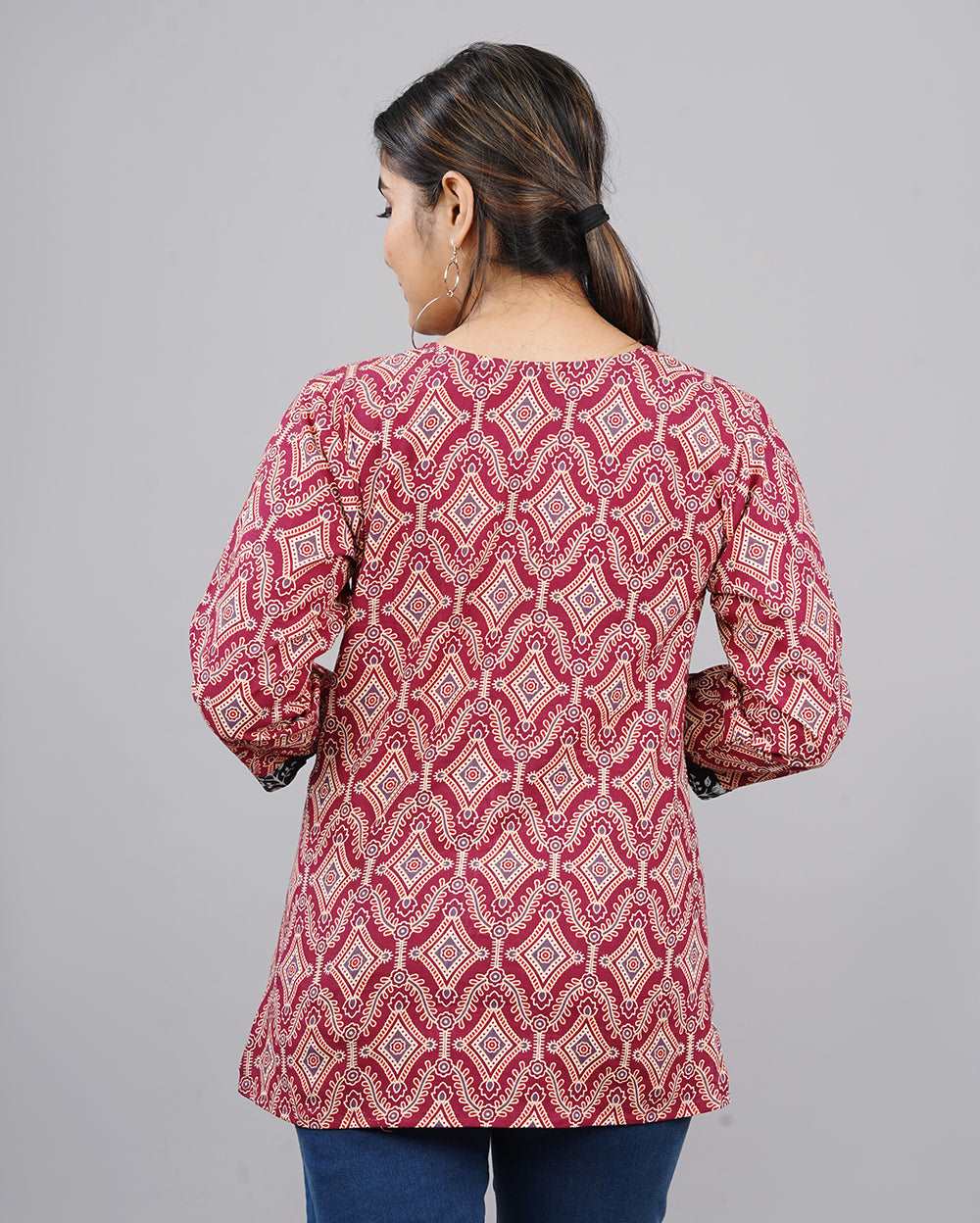 Red Monochrome Hand block Printed Cotton Top