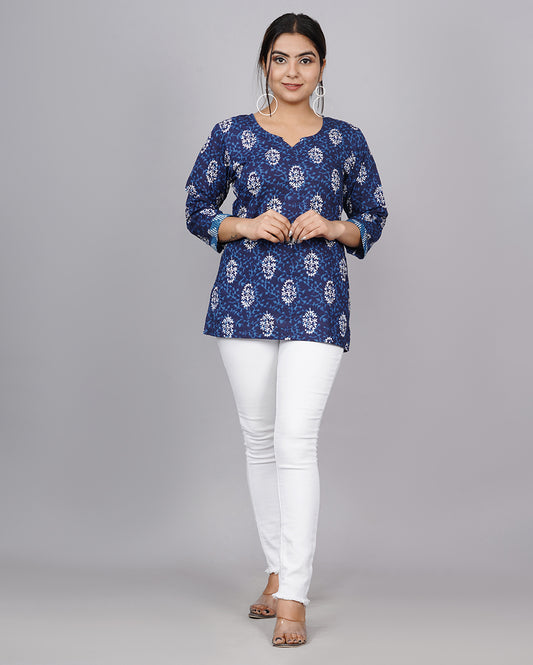 Indigo Paisley Hand block Printed Cotton Top