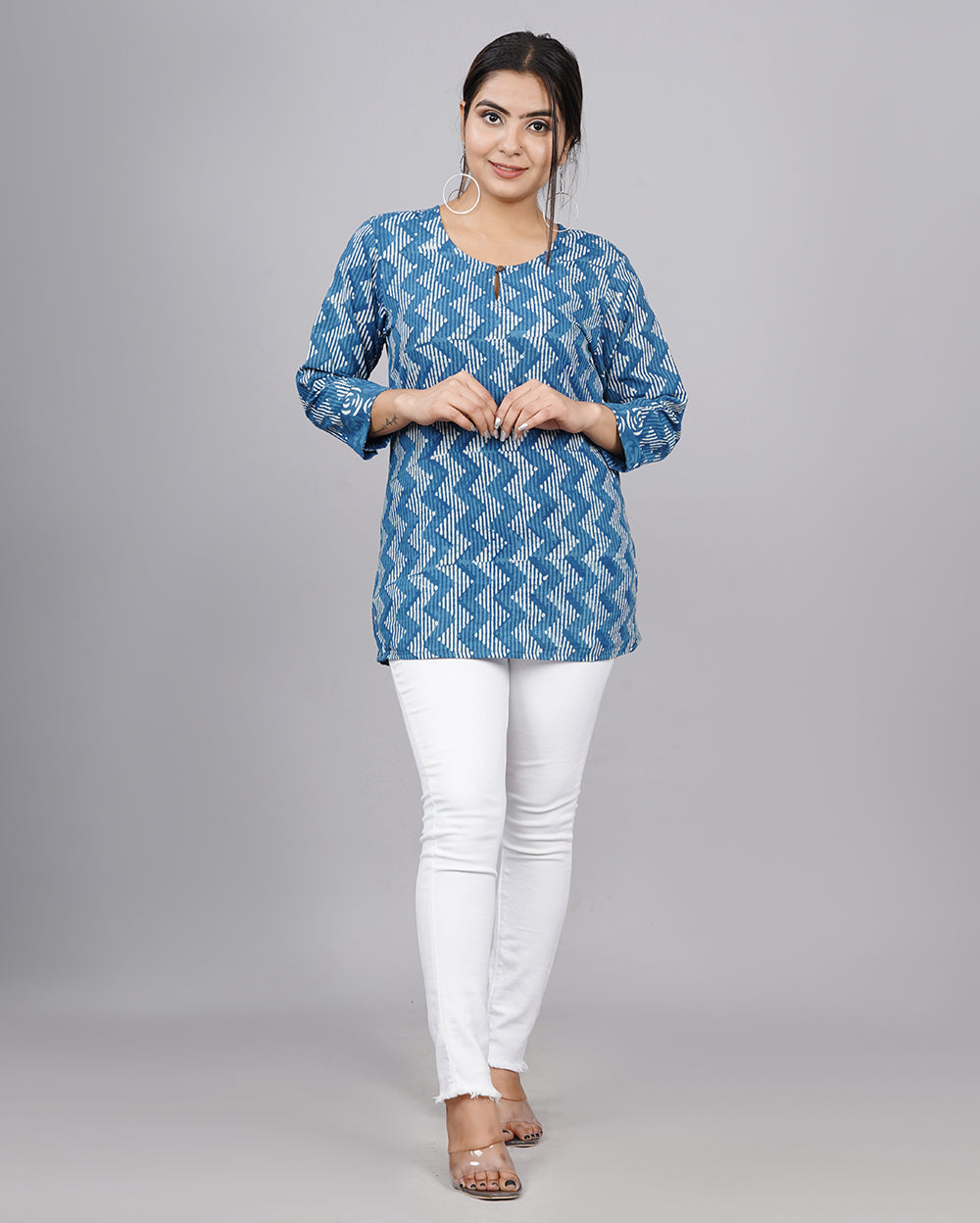 Indigo Striped Hand block Printed Cotton Top