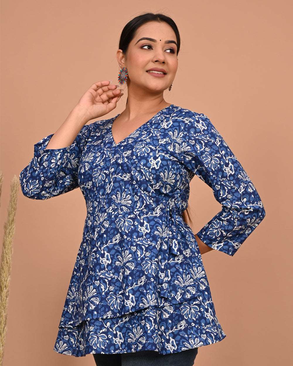 Teal Blue A-line Short Kurti