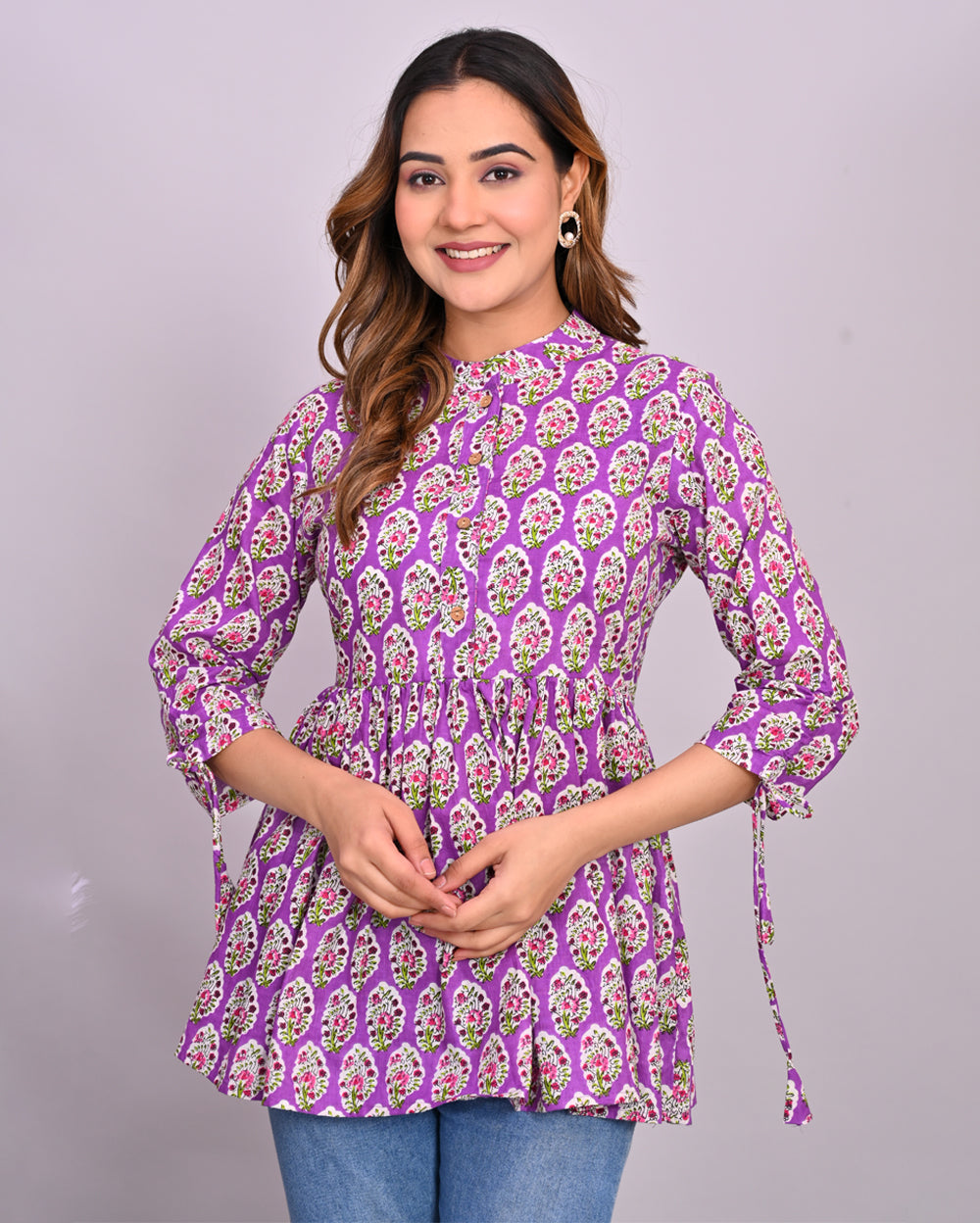 Paisley Printed Frill-Style Cotton Top