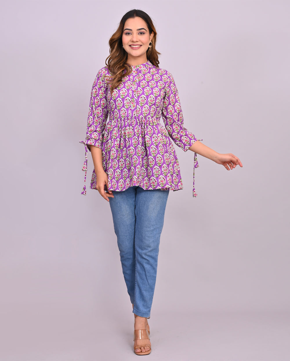 Paisley Printed Frill-Style Cotton Top