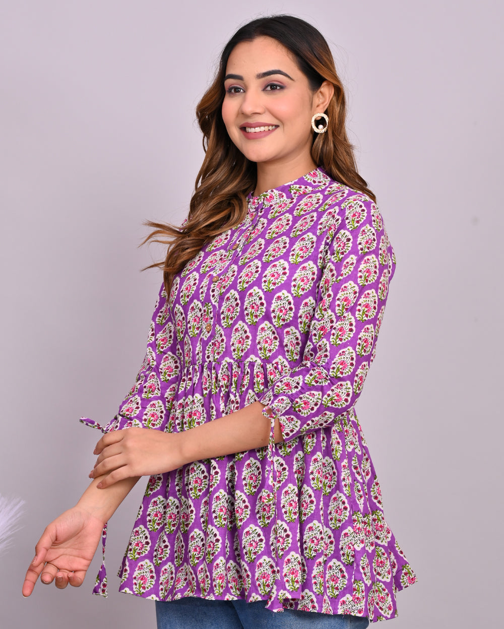 Paisley Printed Frill-Style Cotton Top