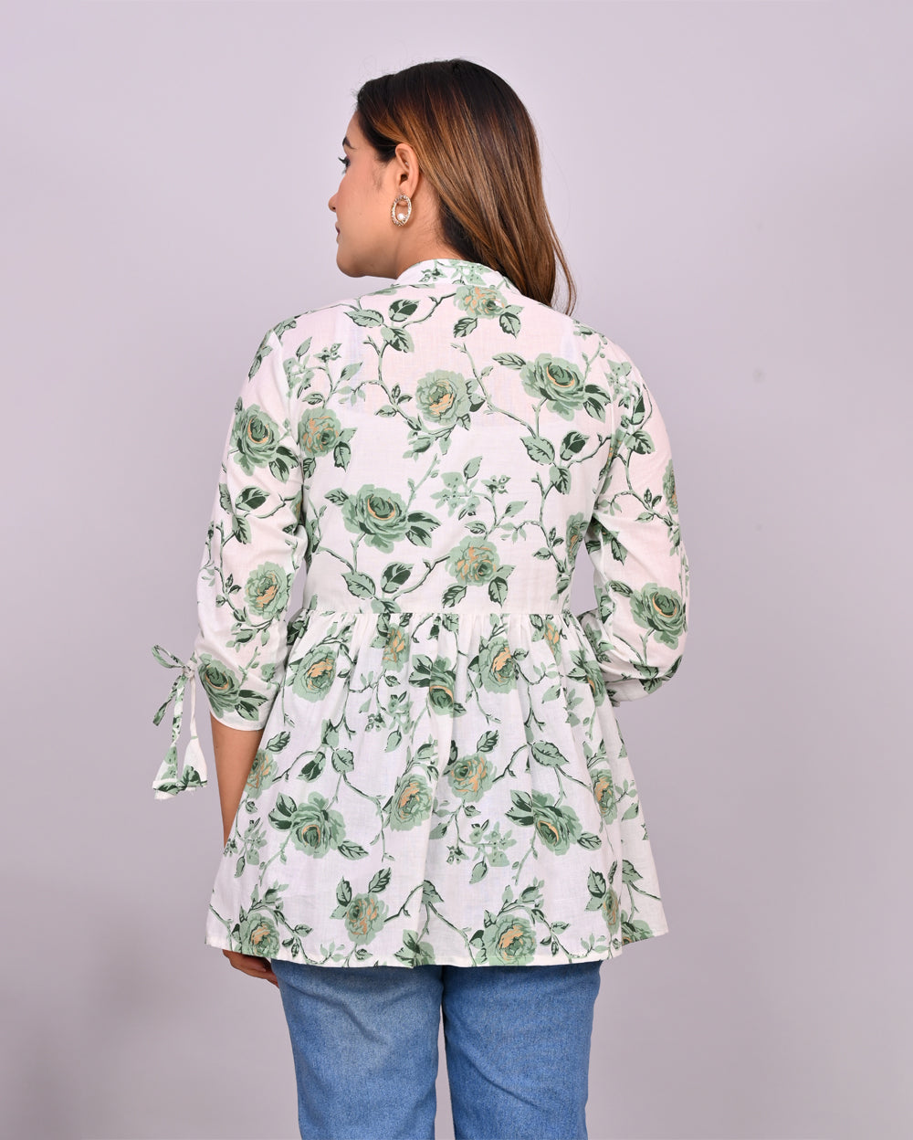 White Printed Frill-Style Cotton Top