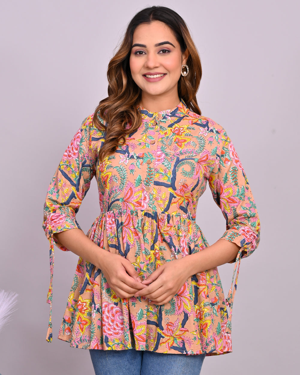 Multi Color Printed Frill-Style Cotton Top