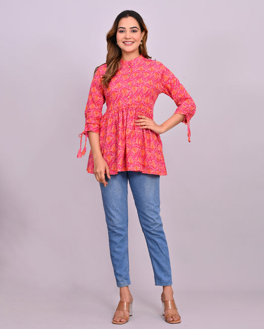 Red Paisley Printed Frill-Style Cotton Top