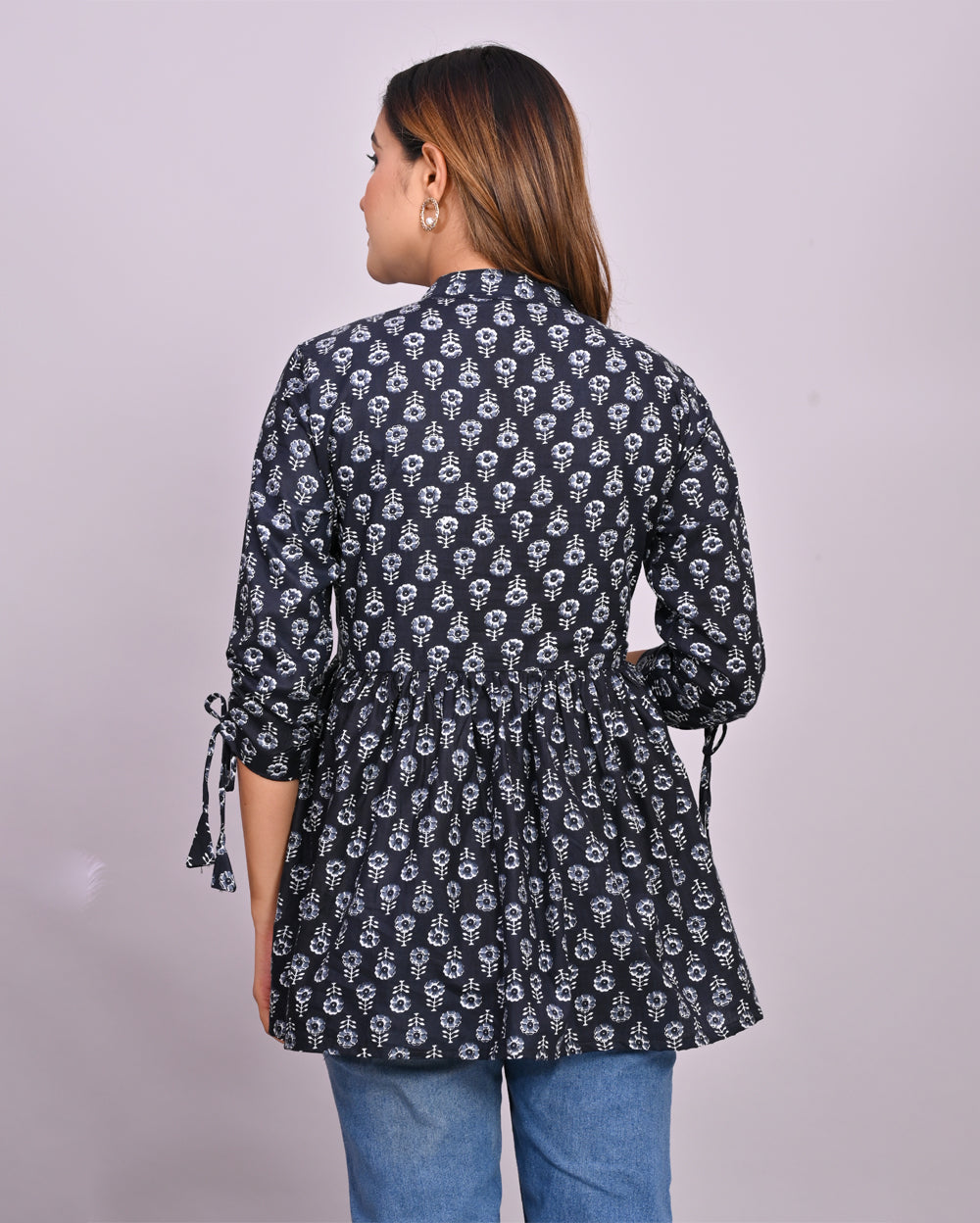 Black Paisley Printed Frill-Style Cotton Top