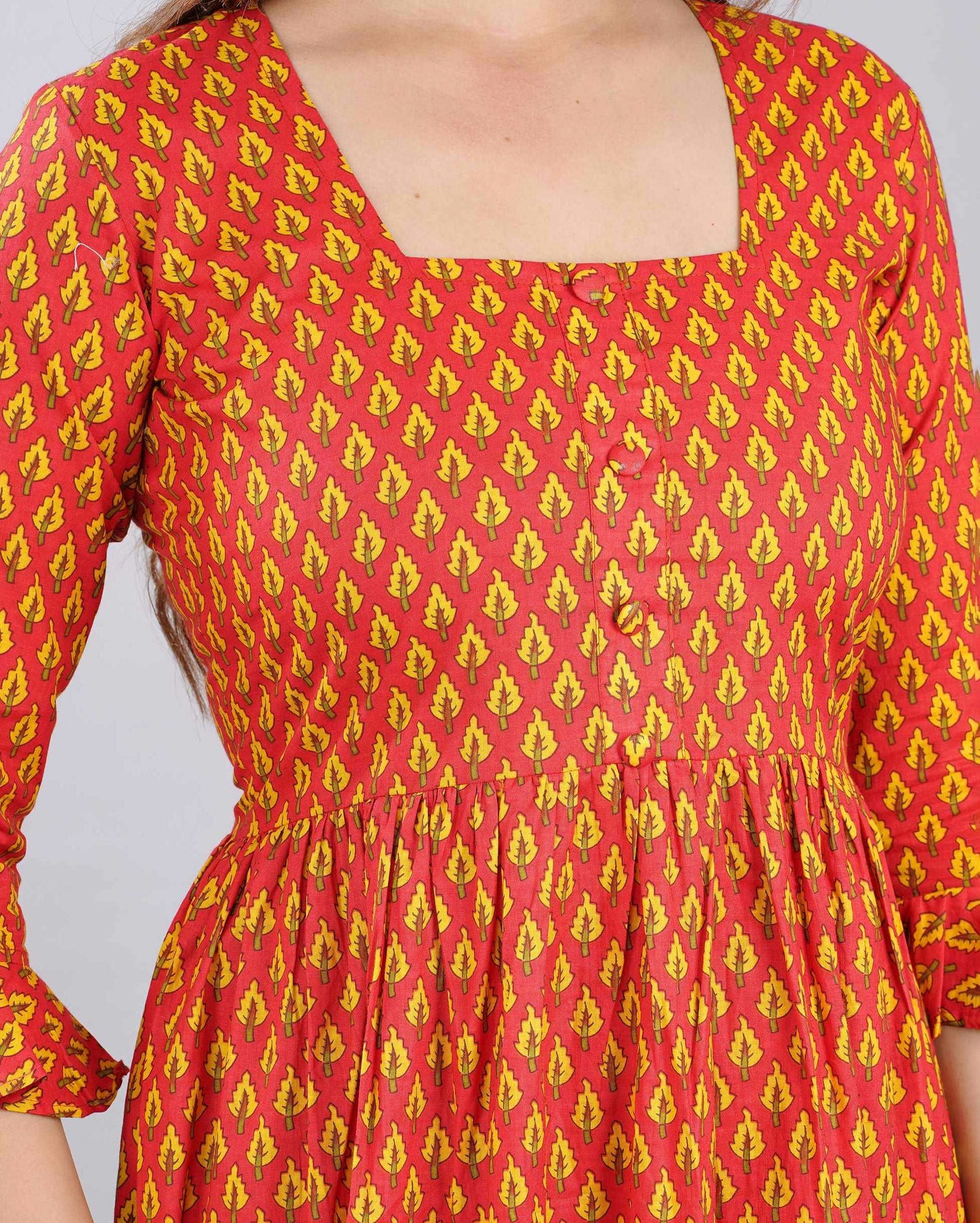 Red Floral Hand block Printed Cotton Dress