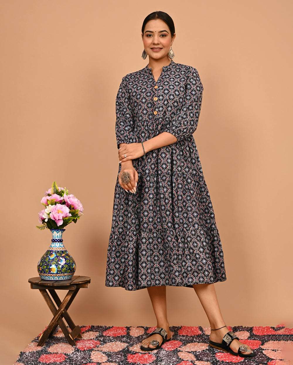 Black Blue Red Jaal Printed Dress