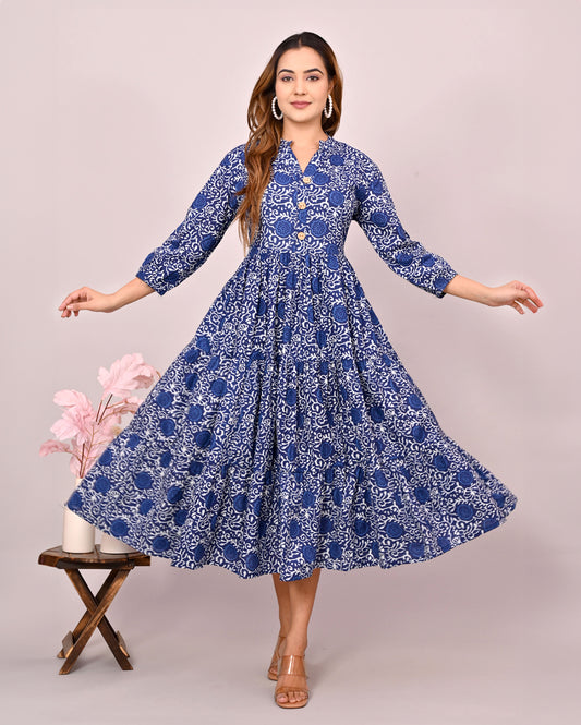 Blue Indigo Printed Dress