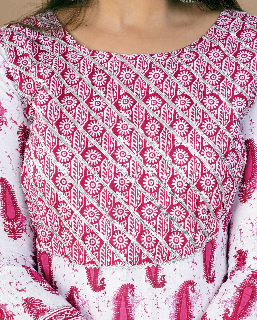Pink Buti Printed Cotton Suit Set With Gota Work On Neck and Dupatta