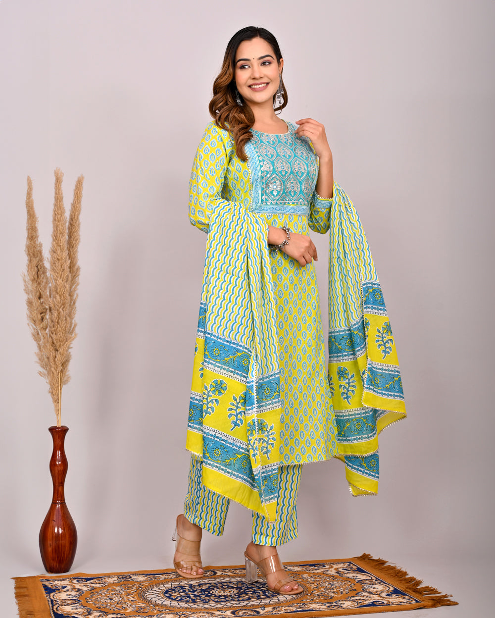 Embroidery Printed Cotton Suit Set With Dupatta