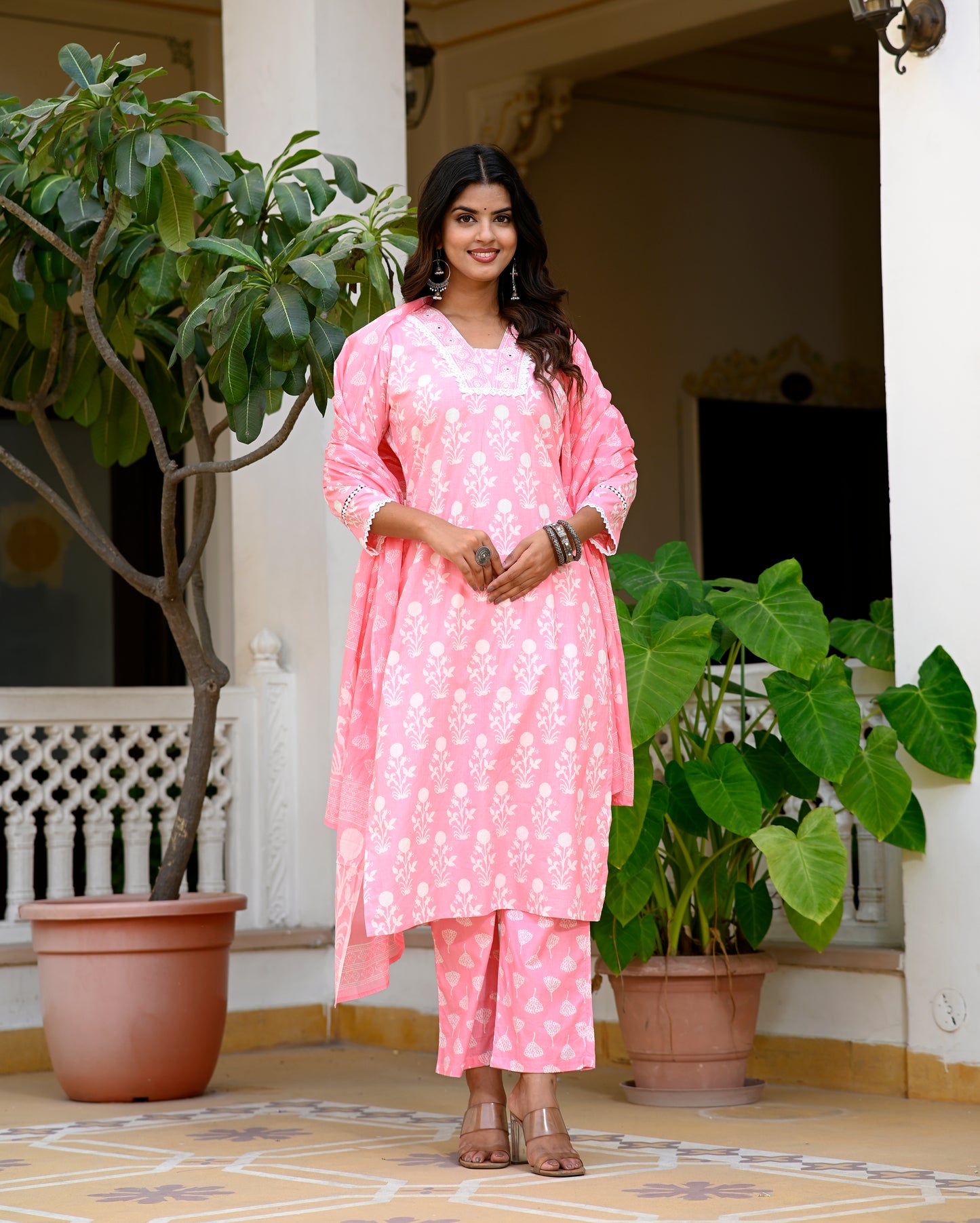 Cotton Straight Kurta pat Suit Set with Mull Mull Dupatta