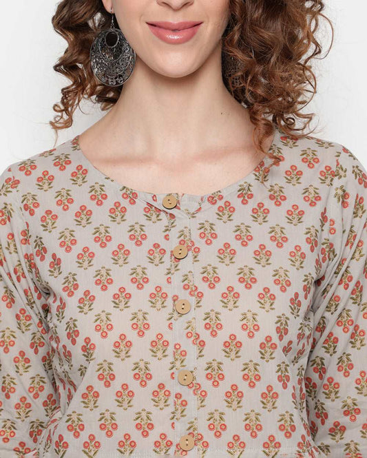 Gray Paisley Hand block printed Cotton Dress