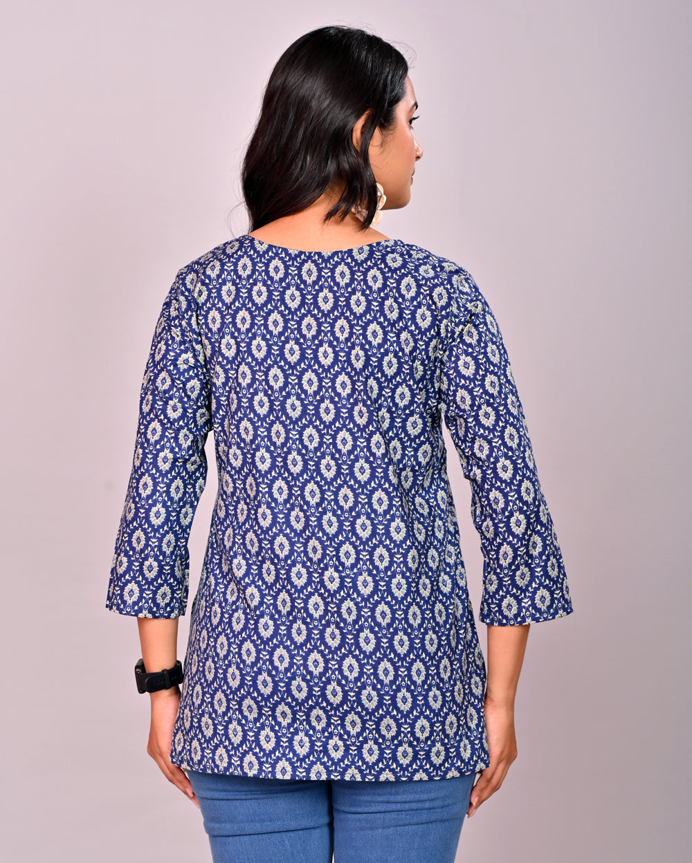 Blue Butil Block Printed Cotton Short Top