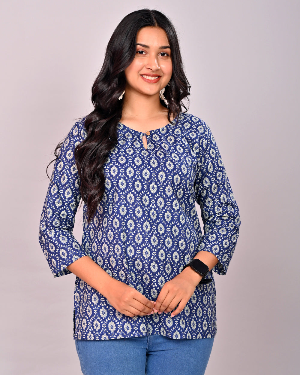 Blue Butil Block Printed Cotton Short Top